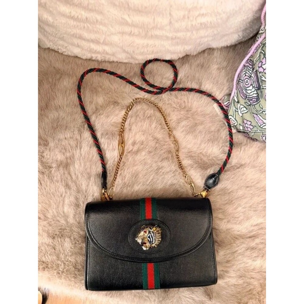 Gucci Black Crossbody Bag with Gold Tiger Emblem